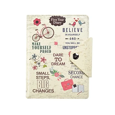 Immagine di Arpan agenda 5 anni, giornaliera non datata chiusura a bottone carta da scrittura A5 copertina in finta pelle con scritta lingua inglese 23 x 3 cm