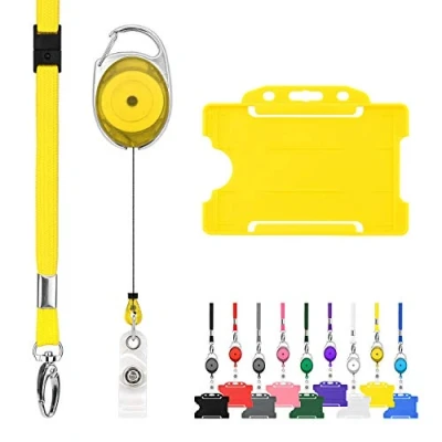Immagine di LanyardsTomorrow Trio porta Badge e Bobina 1Pcs Set di cordino retrattile badge, confezione tripla con singolo, moschettone estensibile carta d&#039;identità rigido, colore giallo