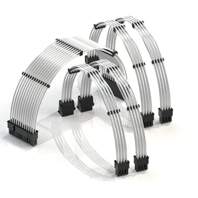 Immagine di LINKUP 30cm Prolunga Cavo PSU 18AWG Rame Senza Ossigeno Giacca in Teflon Mod Personalizzata GPU PC con Kit Pettine┃1x 24 P (20 + 4)┃2x 8 (4 4) CPU┃2x (6 2) Set di GPU┃300mm Argento