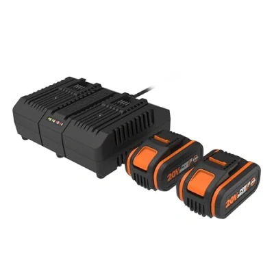 Immagine di WORX Confezione 2 batterie e caricatore doppio 20 V 4 Ah WA3611 (con indicatore di livello carica, compatibili con tutti gli strumenti V/40 V/80 V)