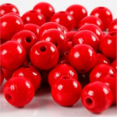Immagine di Perle di legno colorate, D: 12 mm, foro 3 rosso, 22 g, circa 40 pezzi