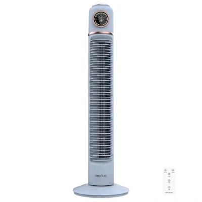 Immagine di Cecotec Ventilatore a torre EnergySilence 1090 Skyline Retro Smart Blue da 81 cm, 40 W, display LED, touch e telecomando, 3 velocità, modalità, timer 12 ore 72a oscillazione