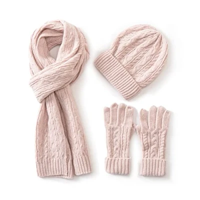 Immagine di Villand 3 Pezzi Cappelli Sciarpa con Guanti Touchscreen per Uomini e Donne, Set Unisex il Freddo Foderato in Pile Borsa Regalo (Rosa)