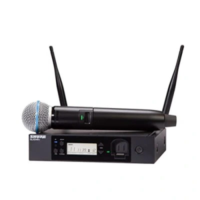 Immagine di Shure GLXD24R+/B58 microfono wireless professionale per chiesa, karaoke e voci con batteria 12 ore raggio 30m, Incluso vocale BETA 58A ricevitore a rack singolo canale