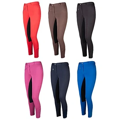 Immagine di PFIFF Lea 745427 Pantaloni da Equitazione Unisex per Bambini, con Seduta Completa, a Quadri, Colore Rosso, 38 EU
