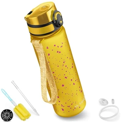 Immagine di My Vesperbox Minny Borraccia per bambini a prova di perdite, 350 ml, 500 750 con cannuccia o colino, leggera, in Tritan, senza BPA, l&#039;asilo, la scuola (500 macchie arancioni)