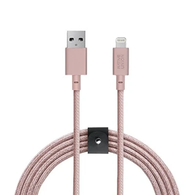 Immagine di Native Union BELT XL Cavo di Caricamento Ultra Resistente Rinforzato da 3 Metres (Certificato MFi) Lightning a USB con Cinghia in Pelle (Rose)