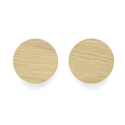 Immagine di 2 pomelli in legno di quercia scandinava non trattato, rotondi, per cassettiere, cassetti, porte, idea regalo (2,7 cm diametro)