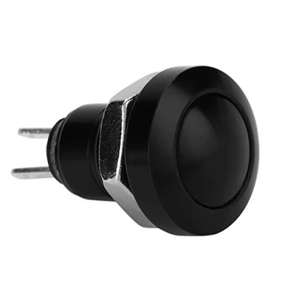 Immagine di Keenso Interruttore a Pulsante momentaneo, 1A 24V Mini Impermeabile Involucro in Lega di Zinco Alluminio Adatto per Fori Montaggio da 8 mm(Nero)