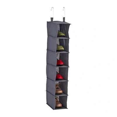 Immagine di Relaxdays Organizer da Armadio, 6 Ripiani, HLP 99x15x30 cm, Divisore Portascarpe in Stoffa, 2 Ganci Appendere, Grigio, 70% Tessuto Non 20% Fibra 10% Cartone