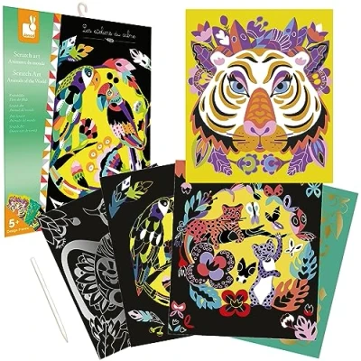 Immagine di Janod J07891 Party Batman Scratch Art Animals of The World, Multicolor, one Size