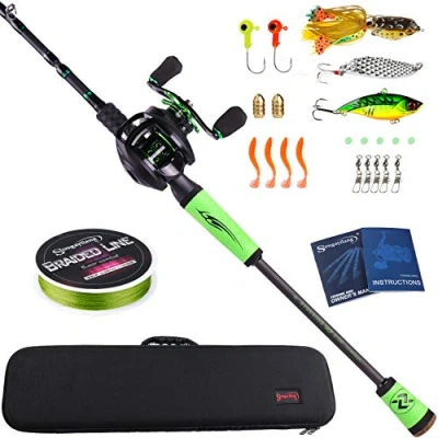 Immagine di Sougayilang Canne da Pesca per Basso velocità, Peso Leggero, ad Alto tenore di Carbonio, 4 Pezzi Vuoti Viaggi in Acqua Dolce, Spinning &amp; Casting 2.1M/6.89FT with Right Handed Reel
