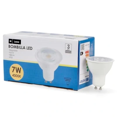 Immagine di M Ledme Confezione da 6 lampadine a LED SMD Plus Gu10 7 W, luce dimmerabile, neutra (4000 K), attacco Gu10, 580 lumen, IP20, apertura del fascio di 60. Modello LM7617