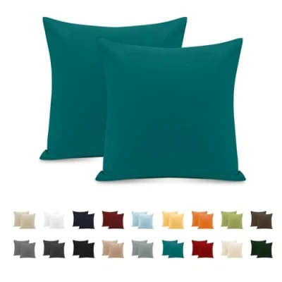 Immagine di Federe Cuscini Letto Matrimoniale Cotone 65x65 cm 2 PCS, Set Certificato Oeko TEX in Premium 110GSM, Morbida e Traspirante, Ipoallergenica Turchese