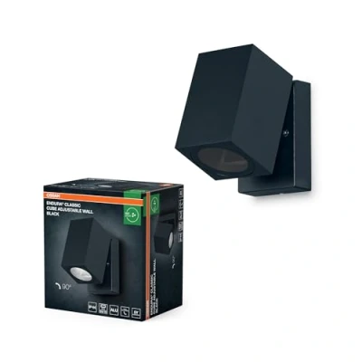 Immagine di OSRAM ENDURA Classic Cube ADJ WALL applique da esterno, colore nero, attacco GU10 (max 35W), compatibile con lampada normale o smart, testa orientabile, protezione IP44
