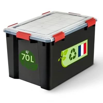 Immagine di Iris Ohyama, Scatola di Raccoglimento Ermetica in Plastica, 70L, per Unità, Nero, Giunto Stagno, Clip Chiusura, Impilabile, Esterno, Garage, Abbigliamento, No Polvere, Senza BPA, WSB 70