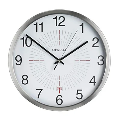 Immagine di Unilux Orologio da parete radiocontrollato per esterni, 35,5 cm, interni ed colore: grigio argento