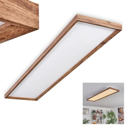 Immagine di HOFSTEIN Plafoniera LED Longvic, moderna lampada da soffitto in metallo/MDF/plastica, colore nero/effetto legno/bianco, 36 Watt, 4300 lumen, 3000 Kelvin, lunghezza 120 cm
