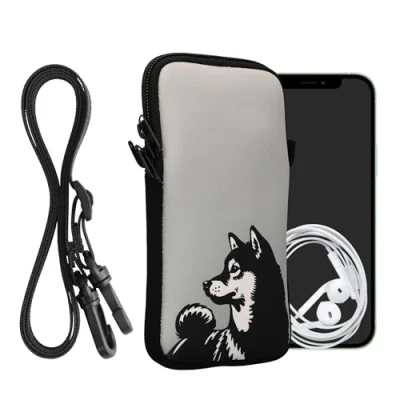 Immagine di kwmobile Custodia in Neoprene con Zip per Smartphone Portacellulare a Tracolla Porta Cellulare da Collo Universale Cover Borsa Telefono Cane Shiba