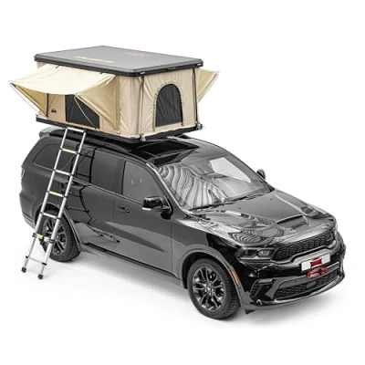 Immagine di Dragon Winch Tenda da tetto per auto 2 posti rigido in alluminio completa materasso, di scala telescopica, tasche accessori e zanzariere impermeabile campeggio Type R