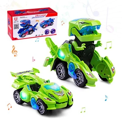 Immagine di Highttoy Robot Dinosauro Giocattolo Bambino 3 4 5 6 Anni, Macchina Trasformabili Automatica con Luce e Suono Regali Bambina Anni Dino Trasformatore Verde