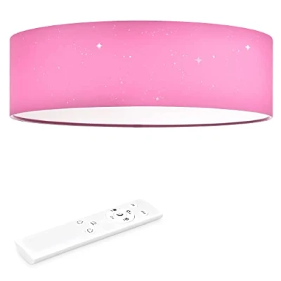 Immagine di Navaris Plafoniera LED Soffitto 22W Rotonda Ø 40cm Lampadario Dimmerabile con Telecomando e Cambio Temperatura Colore Design Effetto Stellato Tessuto Rosa