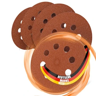 Immagine di Woltersberger® 50 dischi abrasivi eccentrici Ø 125 mm Grana P40 8 fori in rosso per una levigatura ottimale, versatile