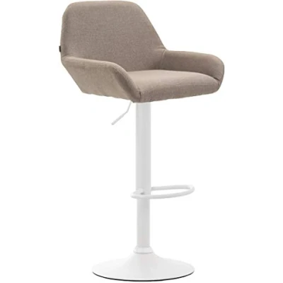 Immagine di CLP Sgabello Bar Braga in Stoffa I Sedia Cucina con Schienale E Braccioli Regolabile Altezza, Colore:Tortora, Colore del Telaio:Bianco