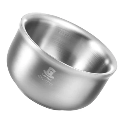 Immagine di GRUTTI ciotola per sapone da barba, shave tazza rasatura, in acciaio inox, 11.5cm, dimensione profonda,grande capacità, più facile schiumare, crema barba con rasoio bagnato