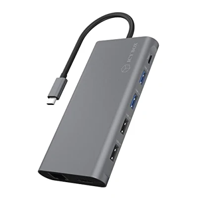 Immagine di ICY BOX Docking Station USB C (12 in 1) con 2x HDMI &amp; 1x DP (4K 60Hz), 4x 3.0 HUB, Alimentazione 100W, Gigabit Ethernet, Dock Universale, IB DK4050 CPD