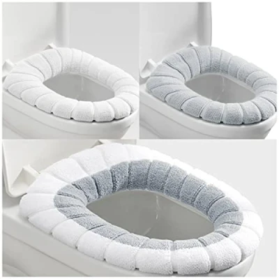 Immagine di Mmnuagebleu 3 Pezzi Coprisedile WC Cuscino Morbido e Caldo per Il Bagno copriwater Elasticizzato Lavabile Antibatterica