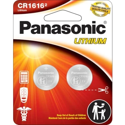 Immagine di Panasonic CR1616 batterie a bottone al litio lunga durata, 3,0 V, resistenti ai bambini, confezione da 2