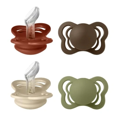 Immagine di BIBS Couture Ciuccio confezione da 4 pezzi. Privo di BPA, Tettarella anatomica. Silicone, Prodotto in Danimarca, Taglia 1 (0 6 mesi), Rust Mix