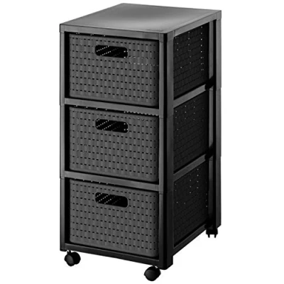 Immagine di Rotho Country Contenitore Arrotolabile con 3 Cassetti in Rattan, Plastica (PP) senza BPA, Grigio (Antracite), x A4/18 L, 37.5 32.5 71.2 cm
