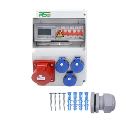 Immagine di Distributore di corrente da parete, completamente cablato, 32 A, 16 230 V, con contatore CEE IP65, 7. 1 x 32a 3 LS+