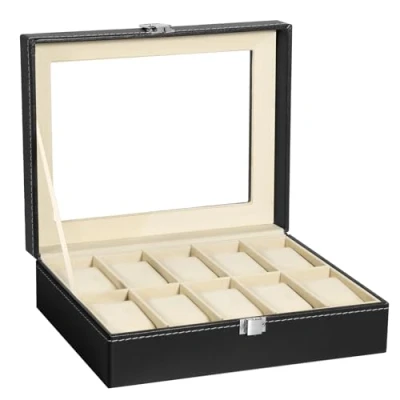 Immagine di Uten Scatola Porta Orologi con 10 Scomparti, per in PU, Idea Regalo, Uomo e da Donna