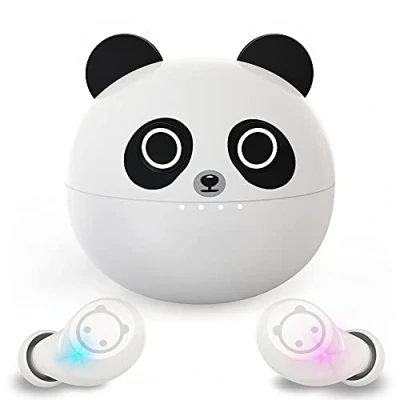 Immagine di AMAFACE Auricolari wireless per bambini, Bluetooth da 13,5 cm, con doppio microfono, design a panda carino, HiFi, stereo, leggeri, mini custodia di ricarica portatile