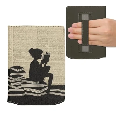 Immagine di kwmobile Custodia Cinturino Mano Compatibile con PocketbookVerse/Verse Pro/Verse Color/Vivlio Light/Light HD Cover eBook Reader Case eReader Simil Pelle Ragazza e Libri