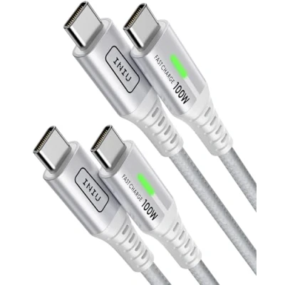 Immagine di INIU Cavo USB Type C to [2m+2m, Bianco] 100W PD 5A QC4,0 Nylon di Ricarica Rapida Tipo a compatibili con Samsung S21 S20 Note iPad MacBook Pro Huawei Xiaomi.