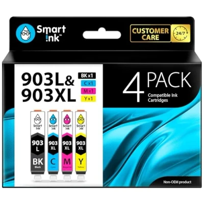 Immagine di Smart Ink Cartucce Compatibili per HP 903 XL 903XL (BK L &amp; /C/M/Y 4 Combo Pack) con tecnologia chip avanzata la Ricarica delleOfficeJet 6950 OfficeJet Pro 6960 6970