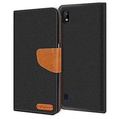 Immagine di Verco Galaxy A10 Custodia per Cellulare, Caso Tessuto Samsung Cover Tessilo Portafoglio Case, Nero