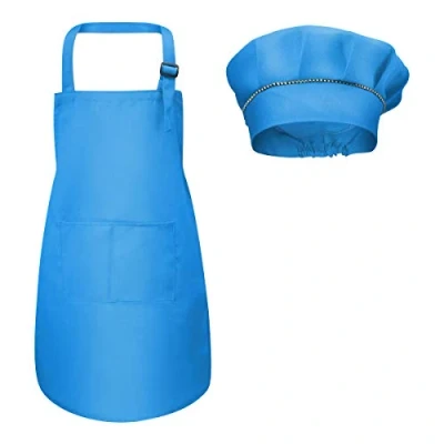 Immagine di Fodlon Grembiule per Bambini + Cappello da Cuoco, Cucina Regolabile con Tasche Chef Cucinare e Cuocere la Pittura 4 12 Anni (Blu, L)