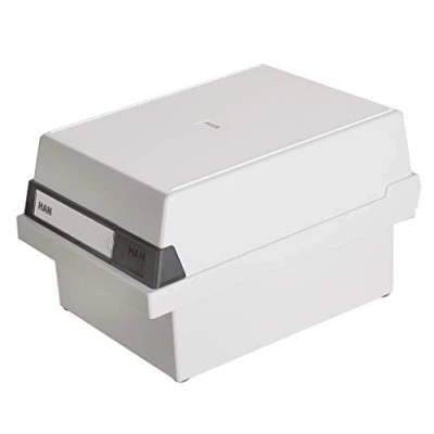 Immagine di Han 966 11 Contenitore per schede archivio, capacità: 800 schede, formato A6, in plastica, Grigio chiaro, 176 x 140 248 mm