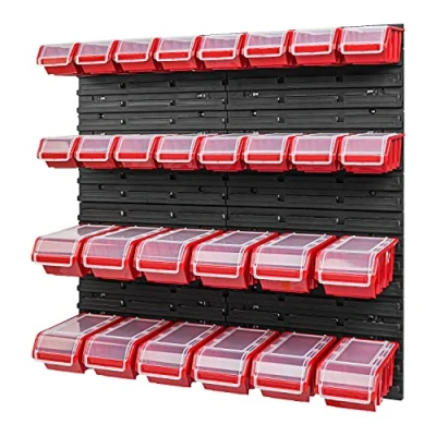 Immagine di Scaffalatura impilabile da parete, 772 x 780 mm, sistema di stoccaggio, 28 pezzi, con coperchio, colore: rosso