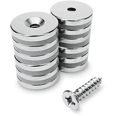 Immagine di Sensei 12 pezzi Magnete con foro svasato al neodimio 20x3 mm per vite, capacità di carico 4,5 kg + viti incluse nella confezione