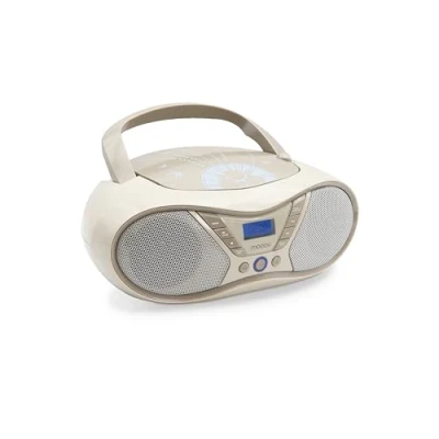 Immagine di MOOOV Soft Grey, lettore CD portatile, riproduzione R/CD RW/CD MP3, radio FM, porta USB, audio stereo 6W, impugnatura ergonomica, funziona su alimentazione o batterie