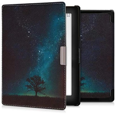 Immagine di kwmobile Custodia eReader Compatibile con Kobo Aura Edition 1 Cover eBook Reader Flip Case blu/grigio/nero Natura e spazio