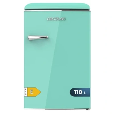 Immagine di Cecotec Mini Frigorifero retrò da 110 L CoolMarket TT Origin 110, Green E, classe ICEBOX, LED per interni, maniglia cromata, vassoi in vetro, apribottiglie, verde