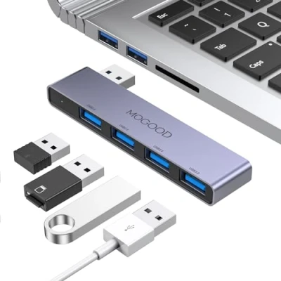 Immagine di MOGOOD hub USB,4 in 1 Presa USB Multipla Con Porta 3.0, 3 2.0, alluminio, ultra sottile, dati portatile, applicabile per laptop, iMac Pro, MacBook Air, Notebook PC