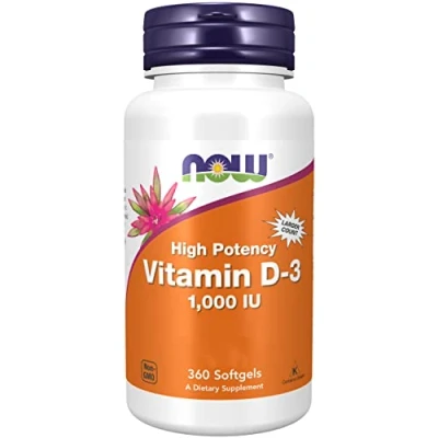 Immagine di Now Foods, Vitamina D3, 1,000 IU, 360 Softgels, Testato in Laboratorio, Alto Dosaggio, Senza Glutine, Soia